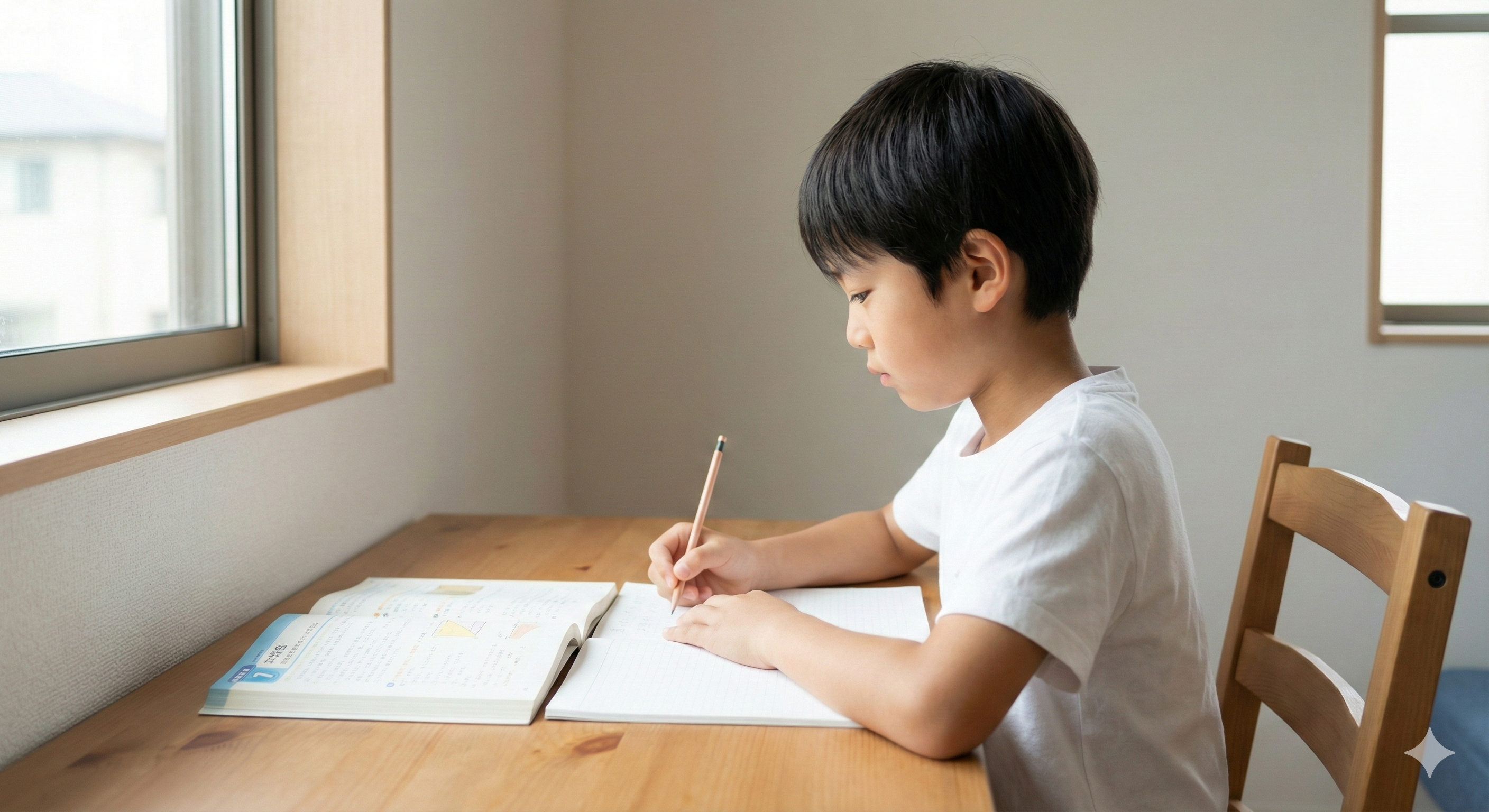 良い姿勢で勉強に集中する子供のイメージ