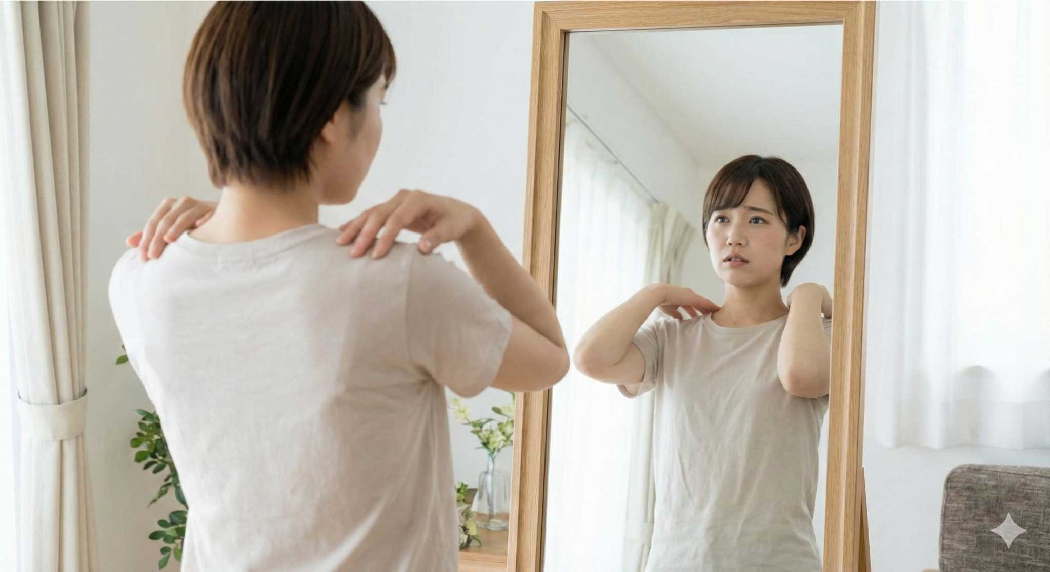 背中の痛みやこりを気にするイメージ