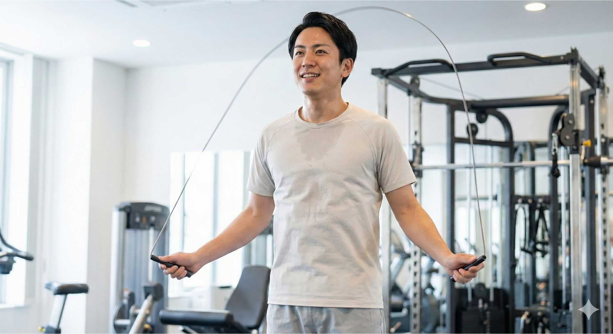 縄跳びなどで準備運動をするイメージ