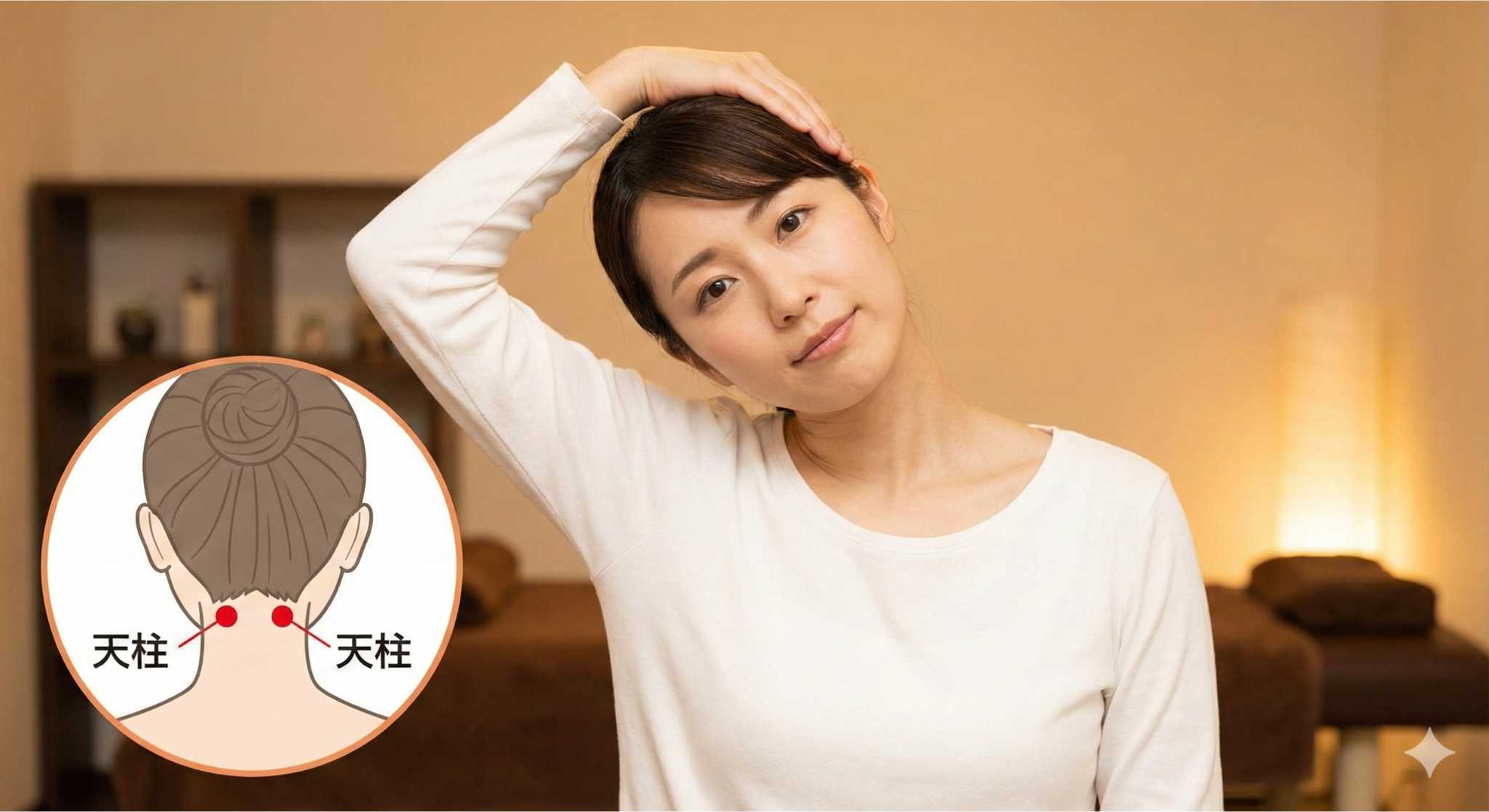 天柱のツボを押しているイメージ
