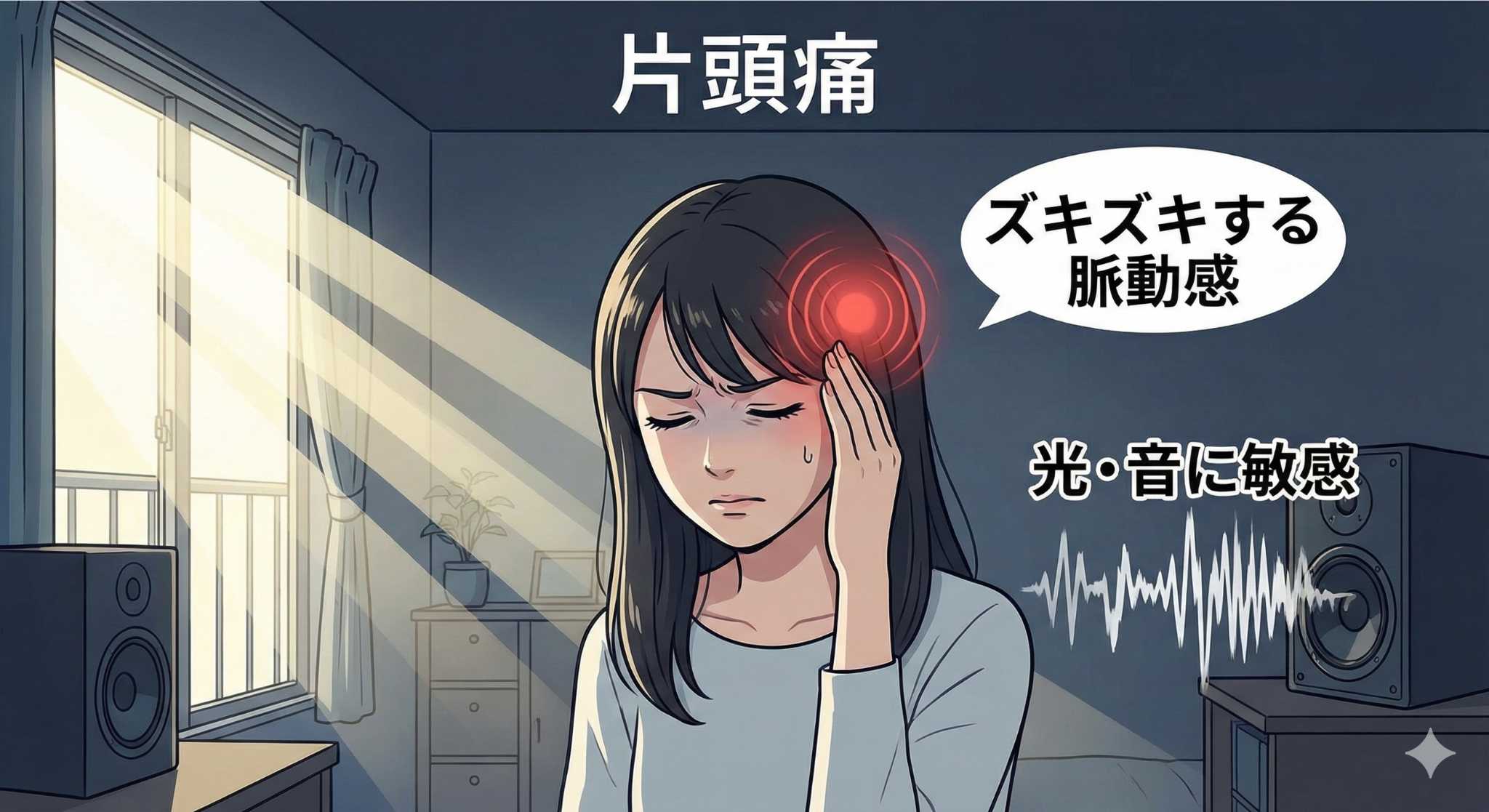 ズキズキ脈打つ片頭痛のイメージ