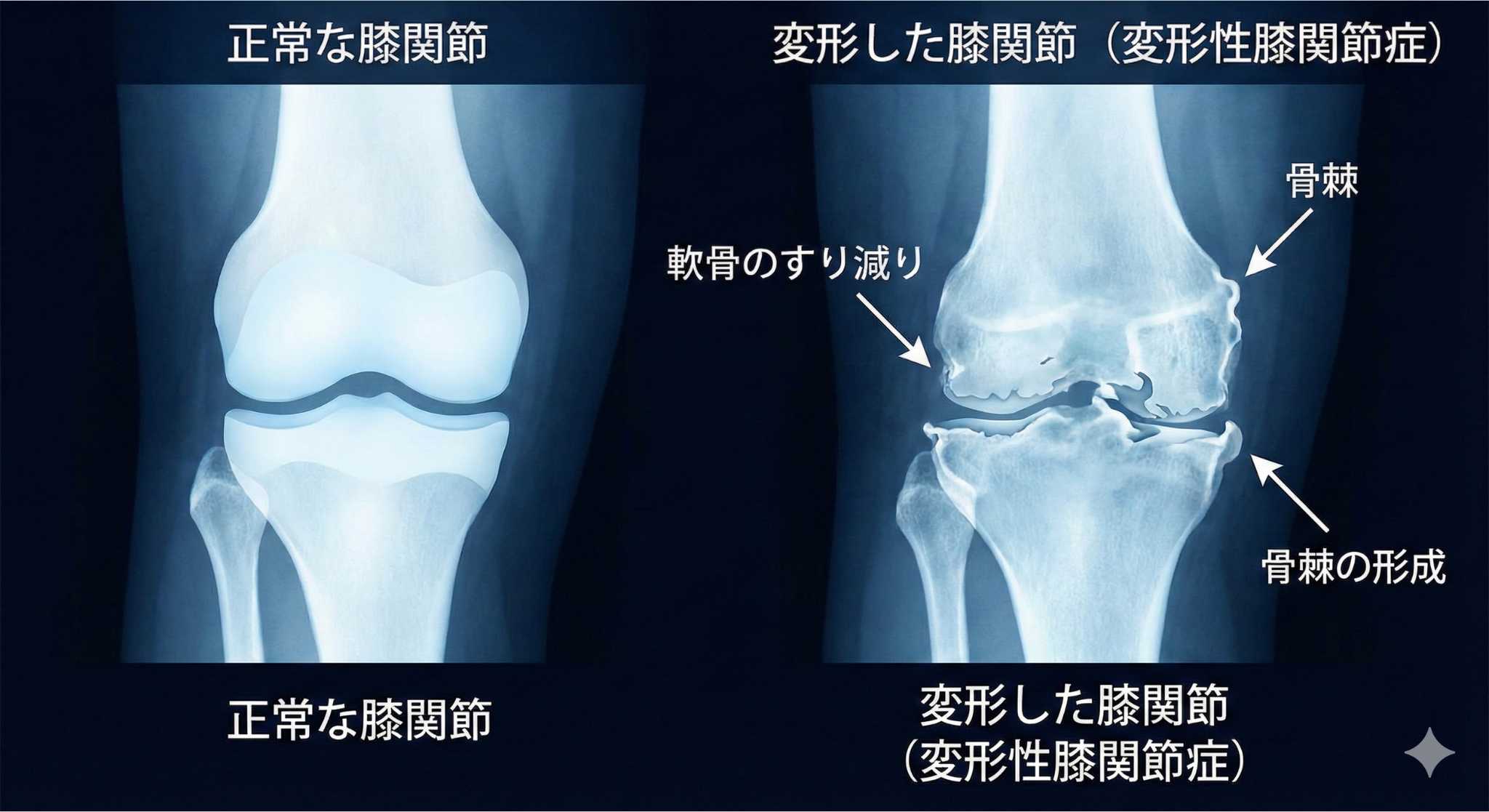 正常な関節と変形した関節の比較図