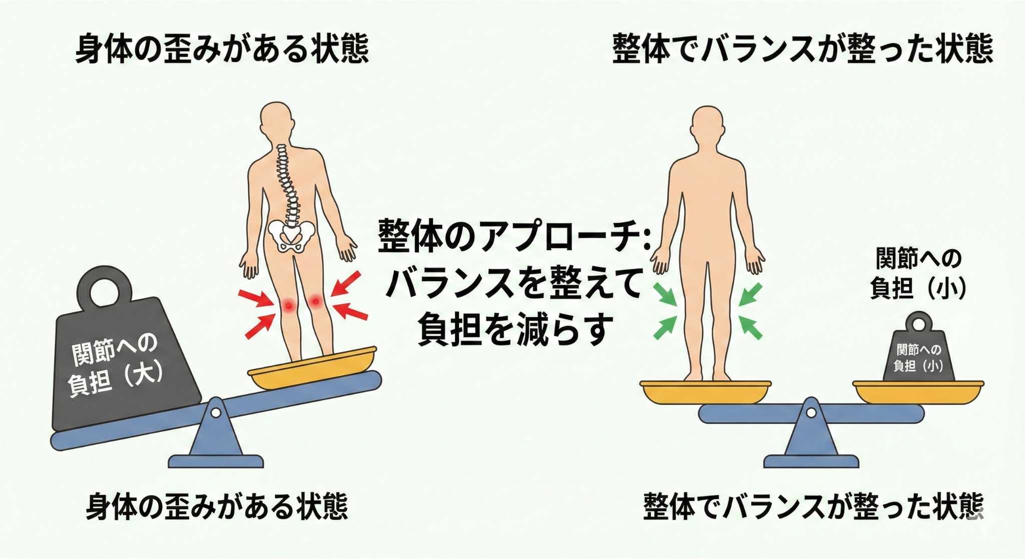 身体の歪みを整えて負担を減らすイメージ
