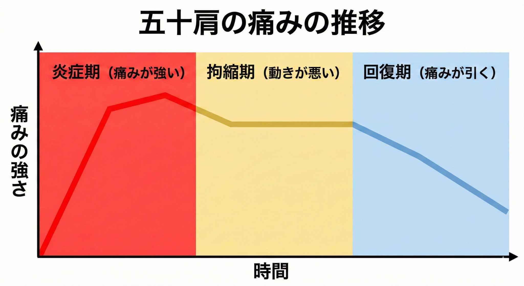 五十肩の経過（炎症期・拘縮期・回復期）のグラフ