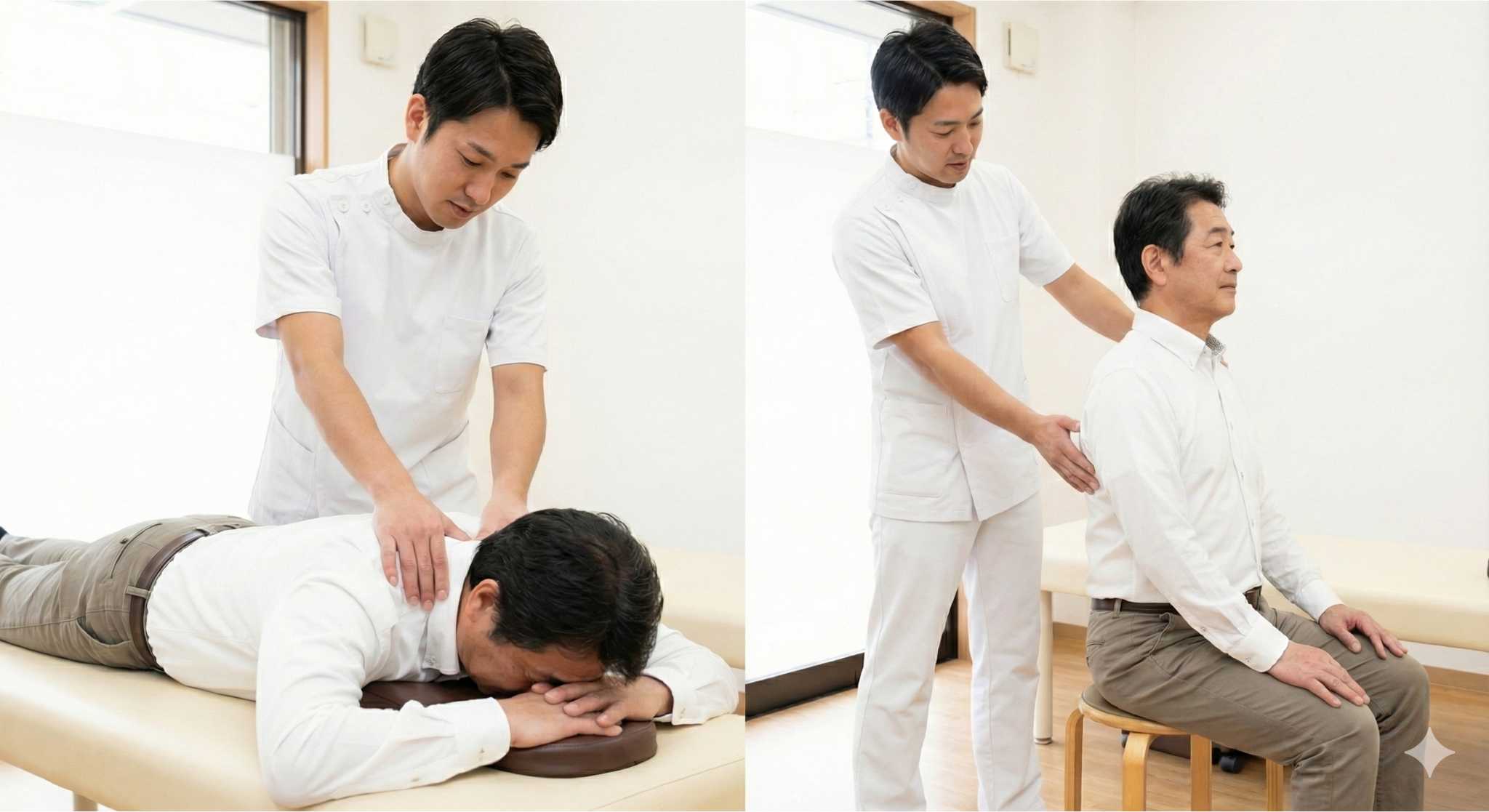 整体施術と姿勢指導を受けているイメージ