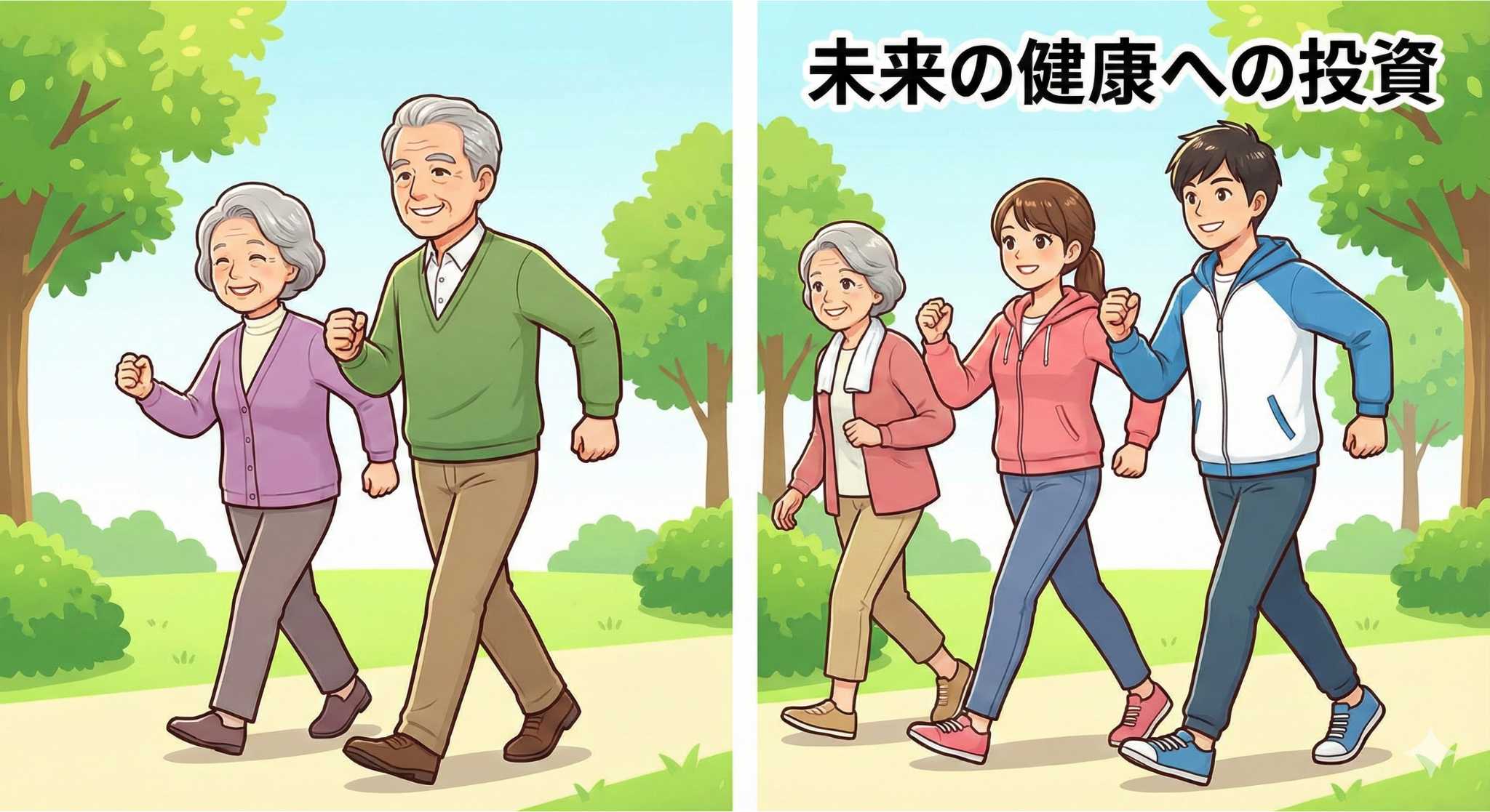 背筋を伸ばして元気に歩くイメージ