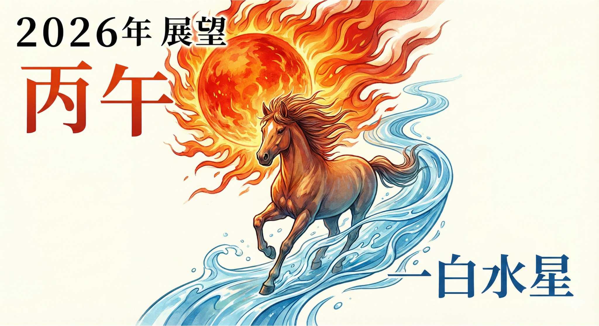 太陽と馬、水の流れのイメージ