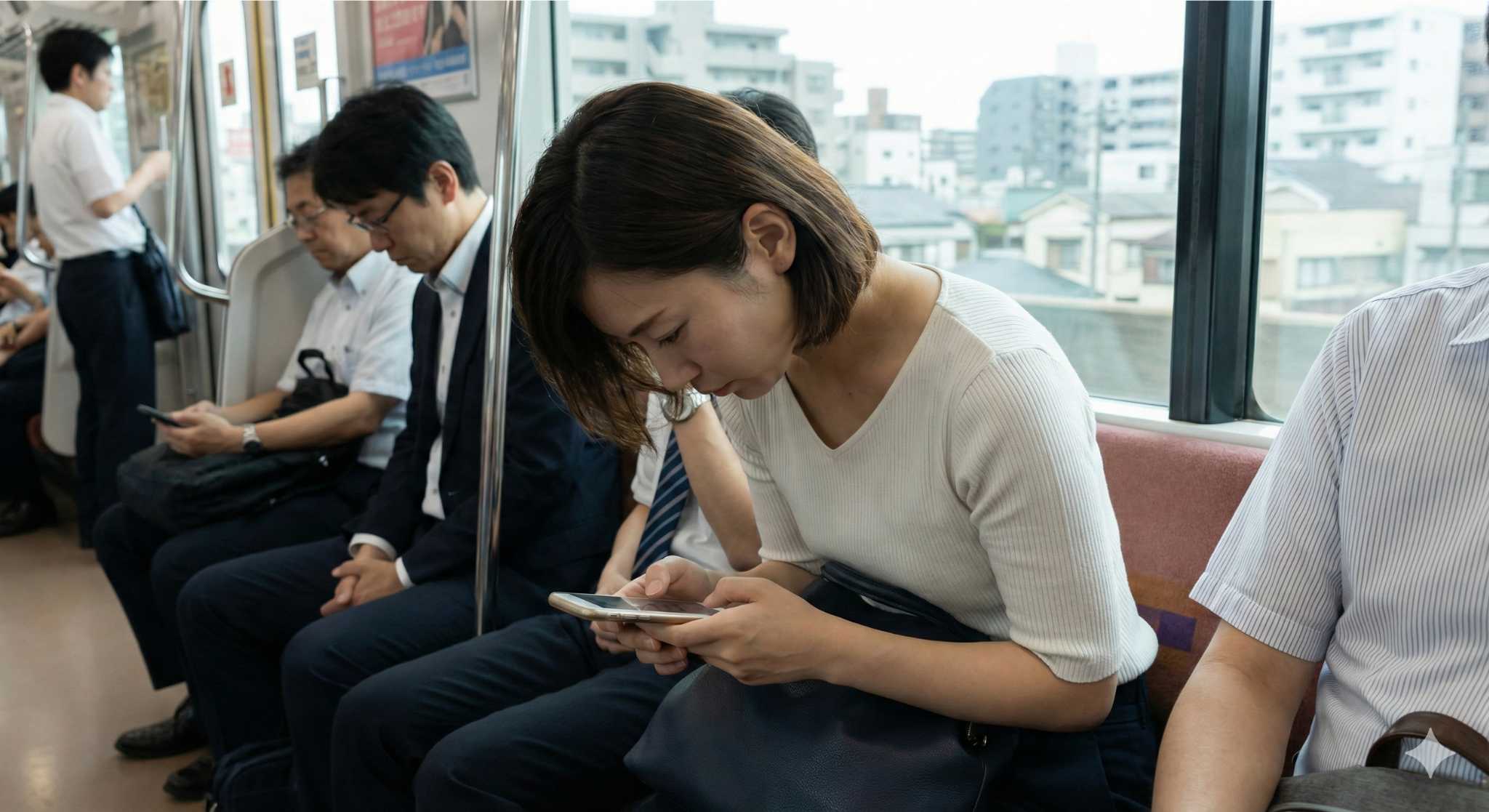 スマホを目線の高さで持つ良い姿勢のイメージ