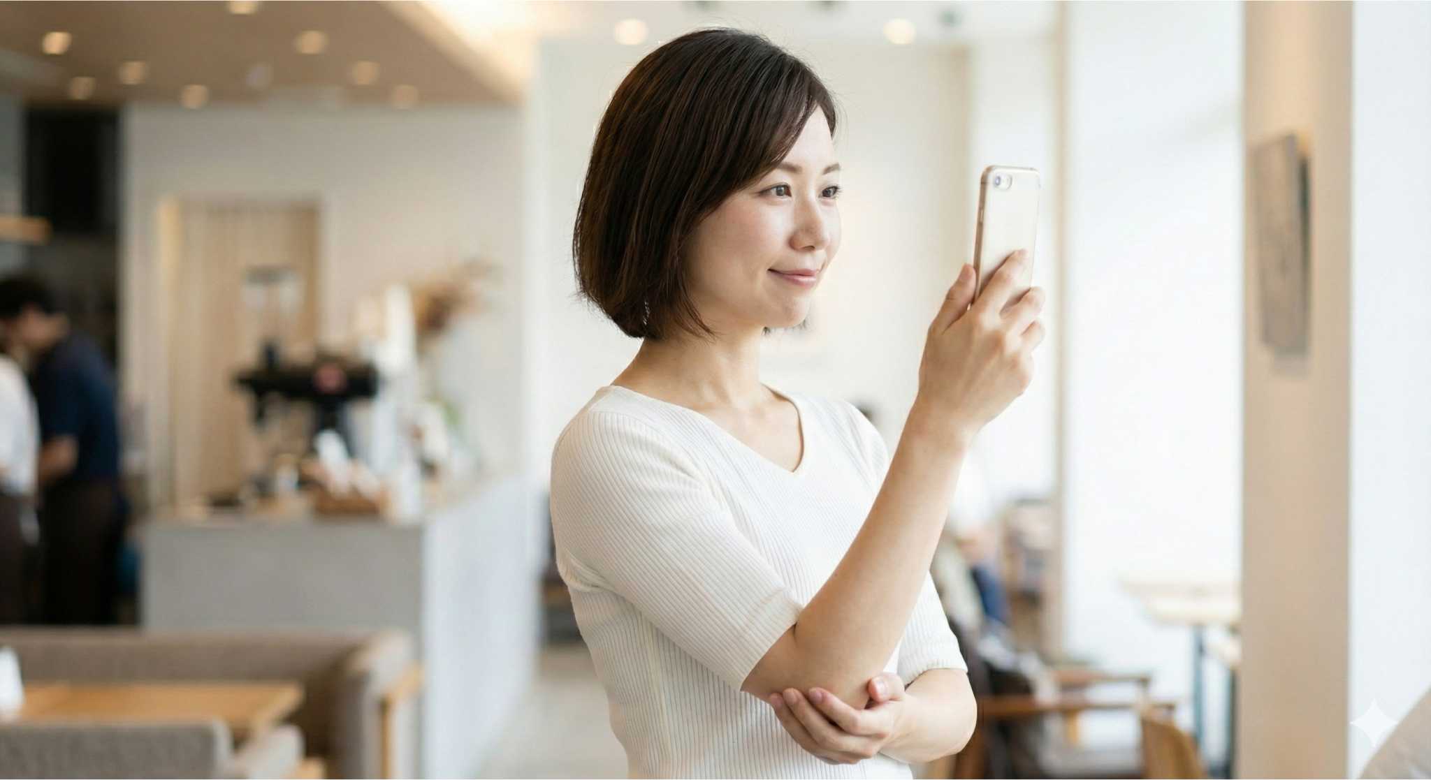 胸からお腹の高さでスマホを持っている悪い姿勢のイメージ