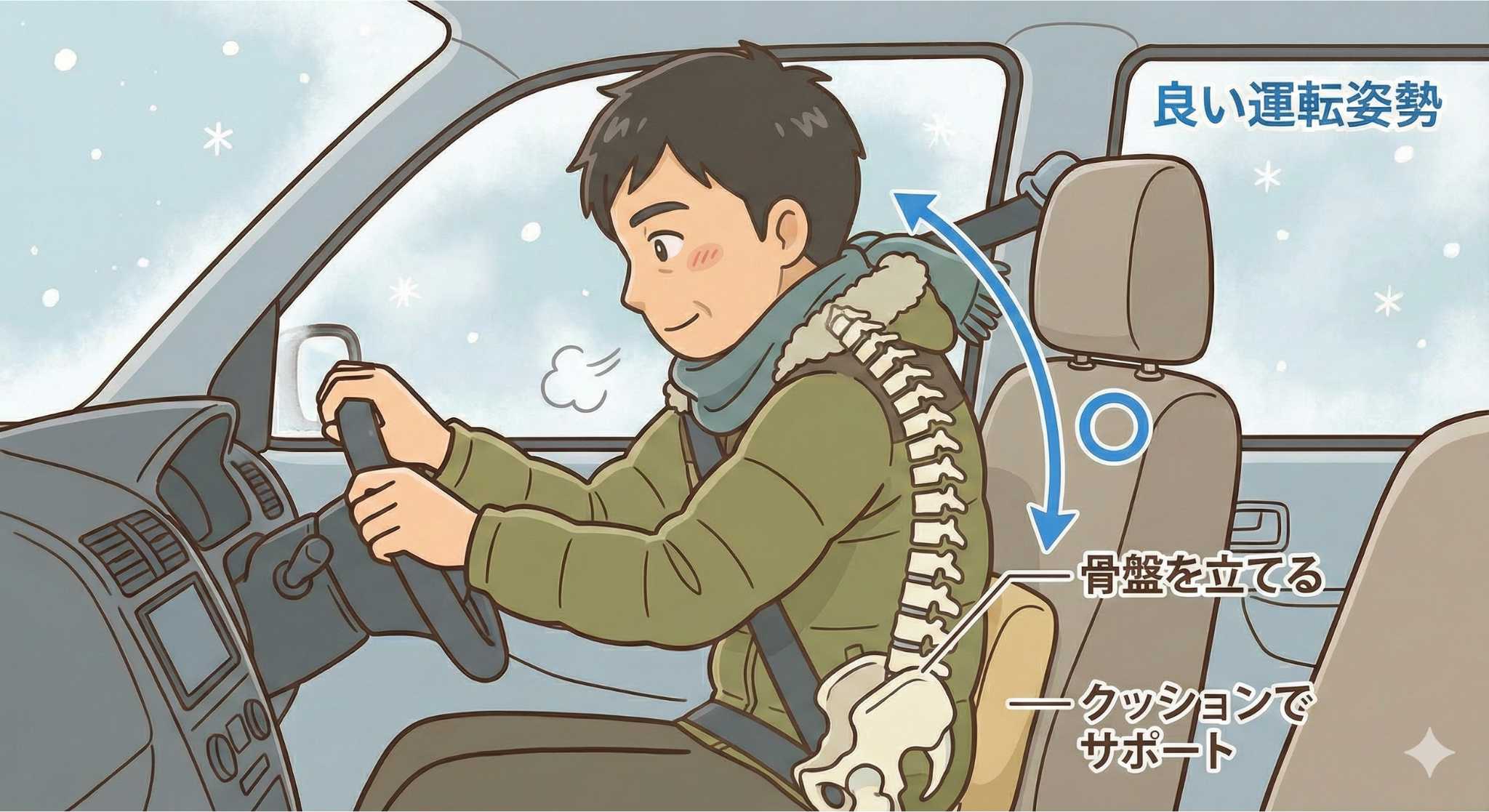 腰にタオルを入れて良い姿勢を保つイメージ